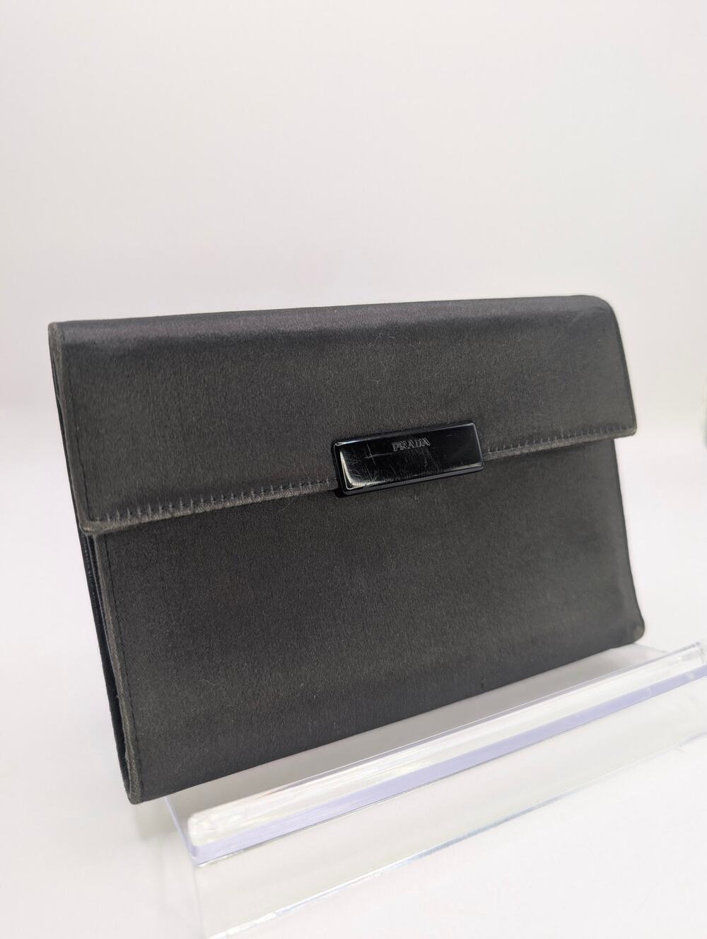Authentic Prada Vintage Nylon & Saffiano Leather Flap Tri-fold Wallet – Black